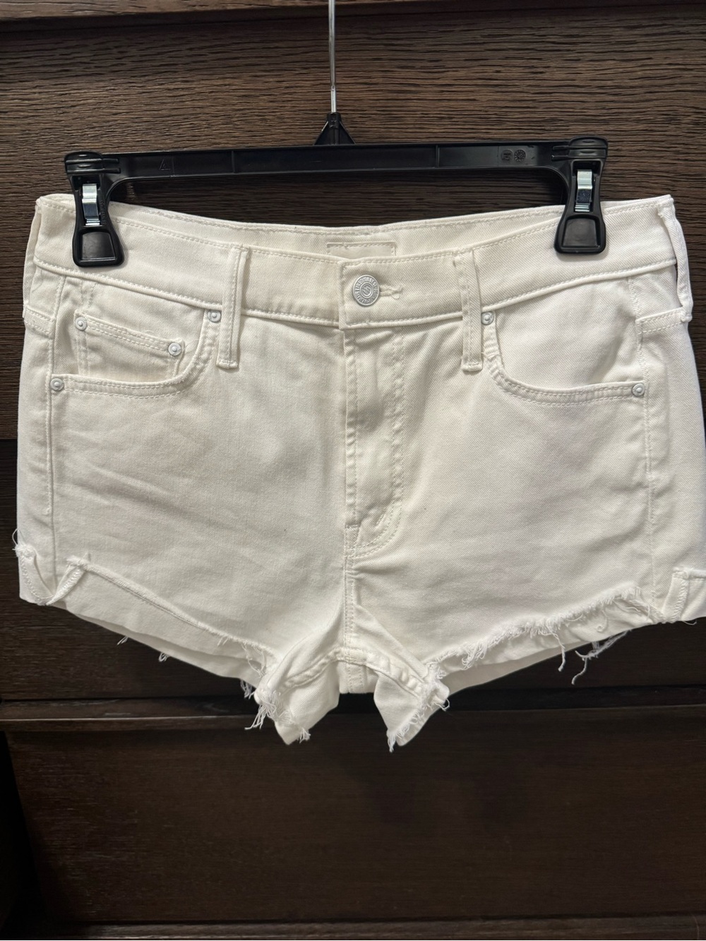 MOTHER White Frayed Hem Denim Shorts